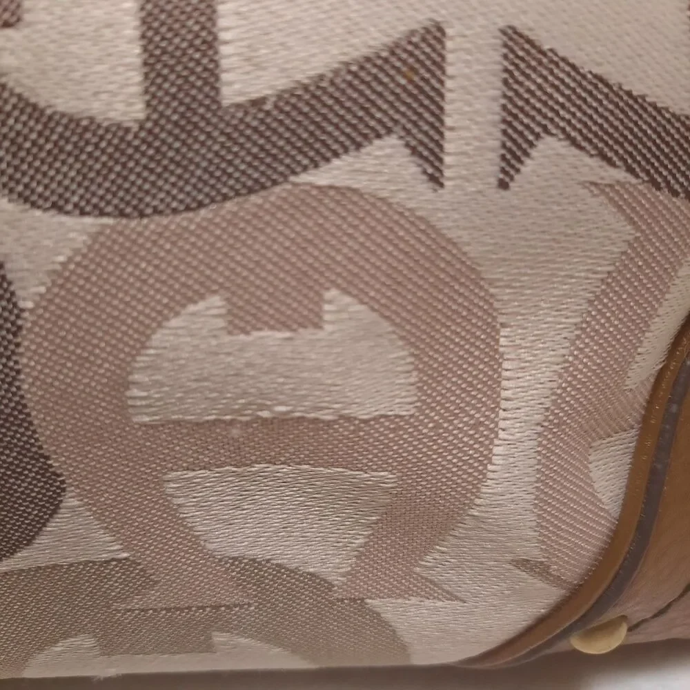Etienne Aigner Signature Canvas Leather Satchel Shoulder Bag Brown Tan Monogram